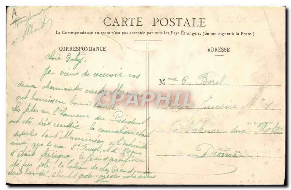 Herr und Frau Fallières — Präsidenten-Erinnerungskarte — Aufnahme von P. Boyer, Paris - Rückseite