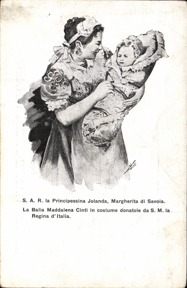 La Balia Maddalena Cinti — S.A.R. la Principessina Jolanda, Margherita di Savoia — Italienische Ansichtskarte - Vorderseite