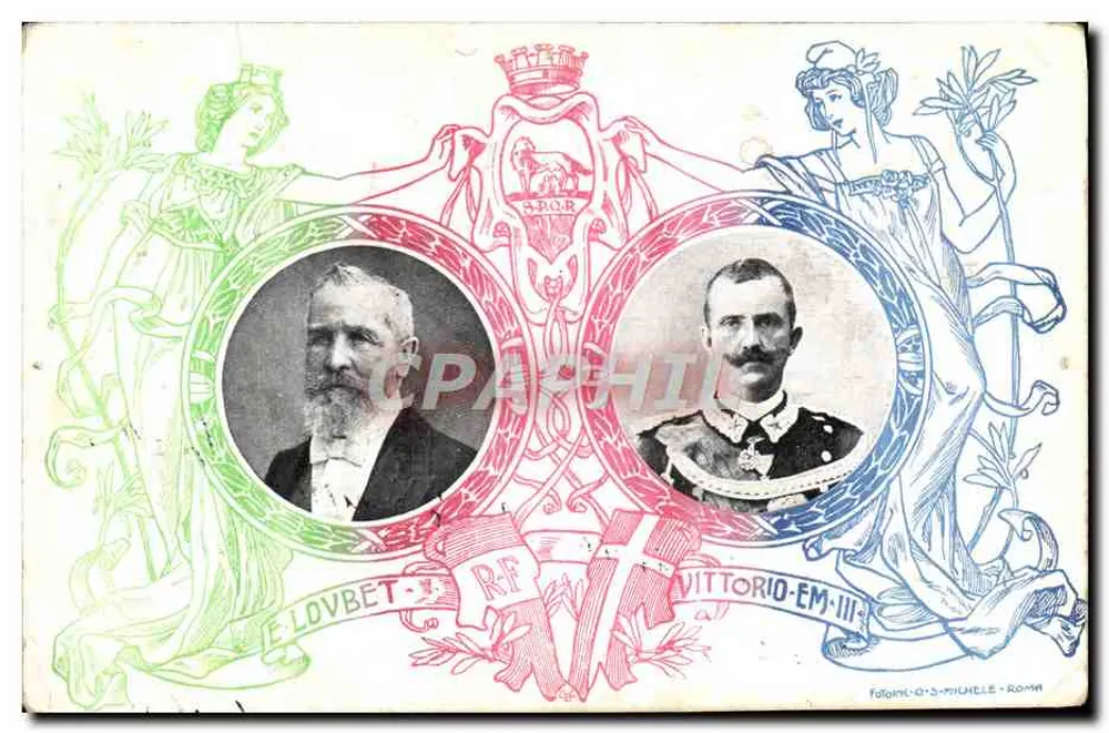 Portrait de Louis Lovbet et Vittorio Emanuele III — éditeur Fotoinc. O.S. Michele, Rome - Frente