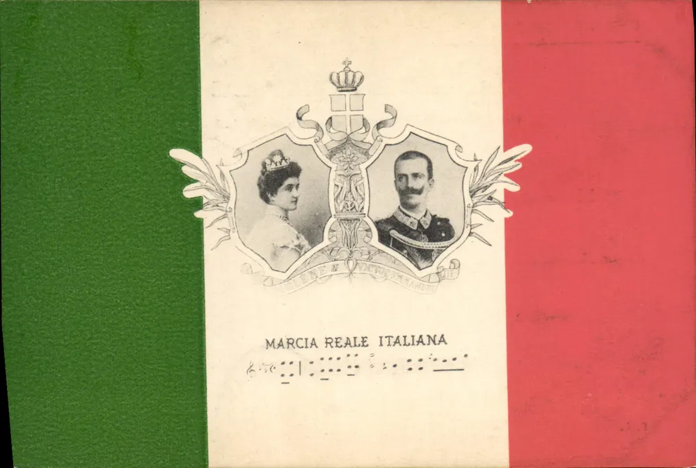 Retrato del re y de la reina de Italia — MARCIA REALE ITALIANA — editor desconocido - Anverso