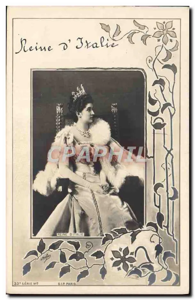 Rainha da Itália — retrato em traje real — S.I.M. Paris, série n°7 - Frente