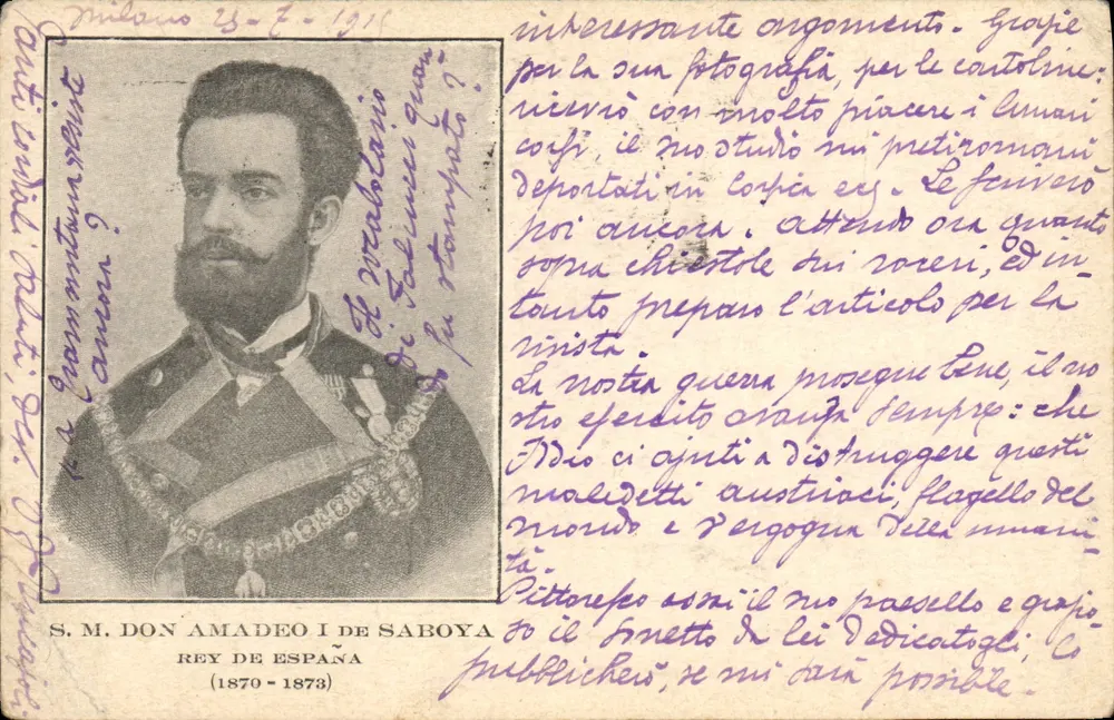 Don Amadeo I. von Savoyen — Porträt in Uniform — Verlag S.M. DON AMADEO I DE SABOYA (1870-1873) - Vorderseite