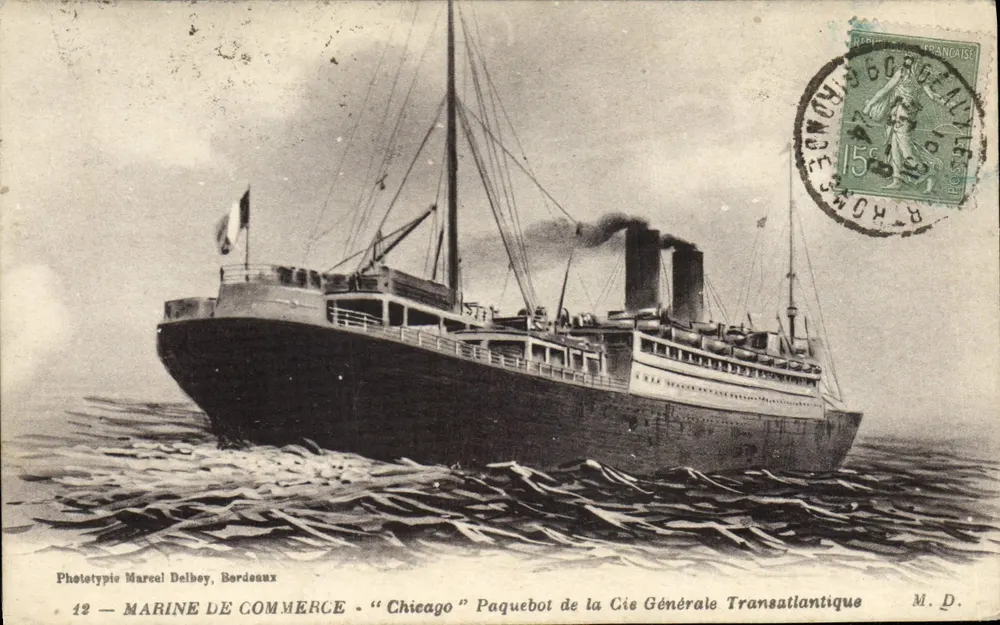 Handelsschifffahrt - "Chicago" - Dampfschiff der General-Transatlantischen Gesellschaft — Fototypie Marcel Delbey, Bordeaux - Vorderseite