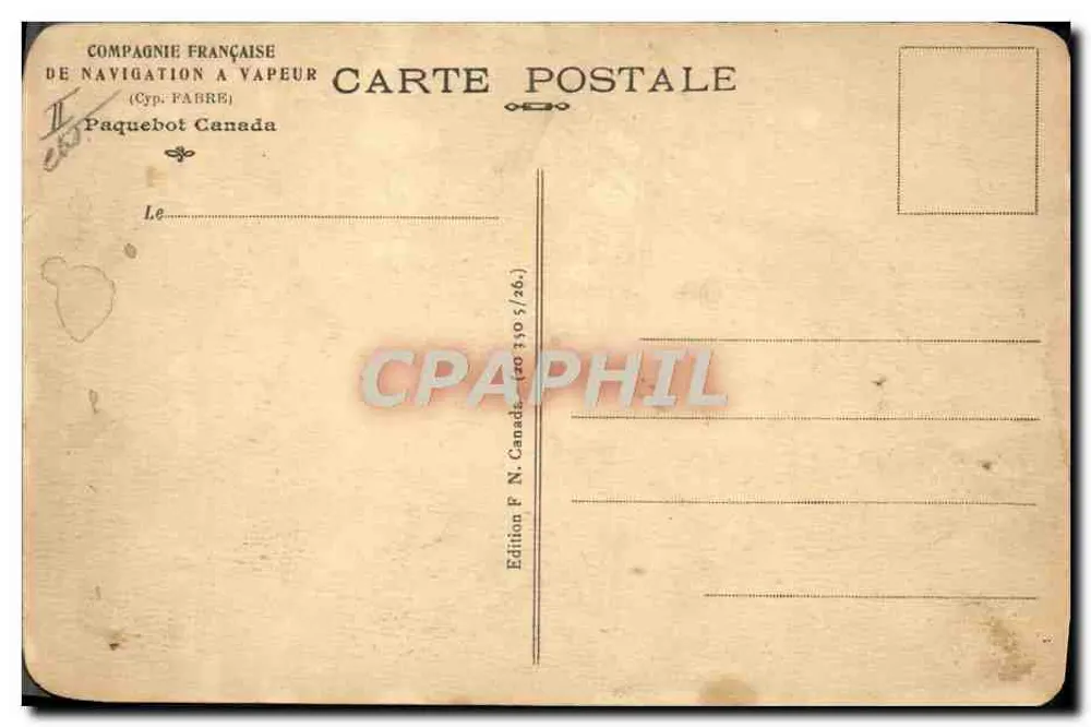 Dampfschiff Canada — Französische Dampfschifffahrts-Gesellschaft — Ausgabe F. N. Canada (26) - Rückseite