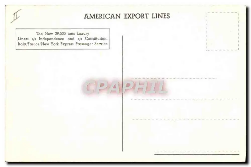 Navio de cruzeiro Independence — American Export Lines — n° da série não visível - Verso