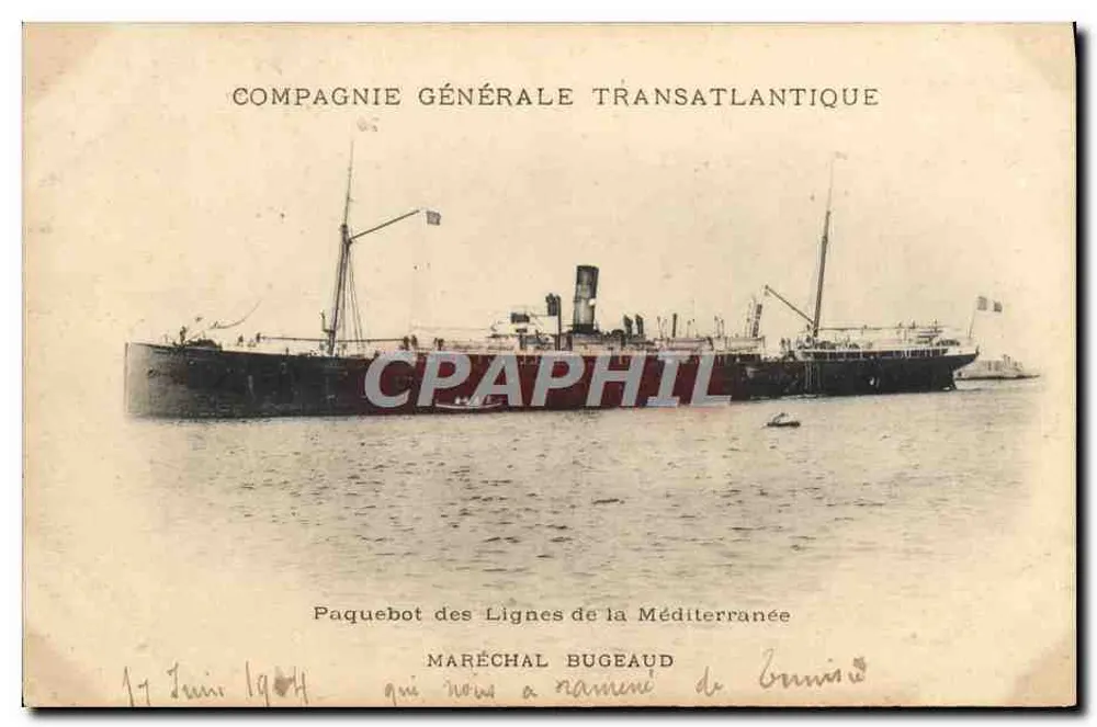 Dampfschiff Maréchal Bugeaud — Compagnie Générale Transatlantique — Verleger Arnold Vollenweider - Vorderseite