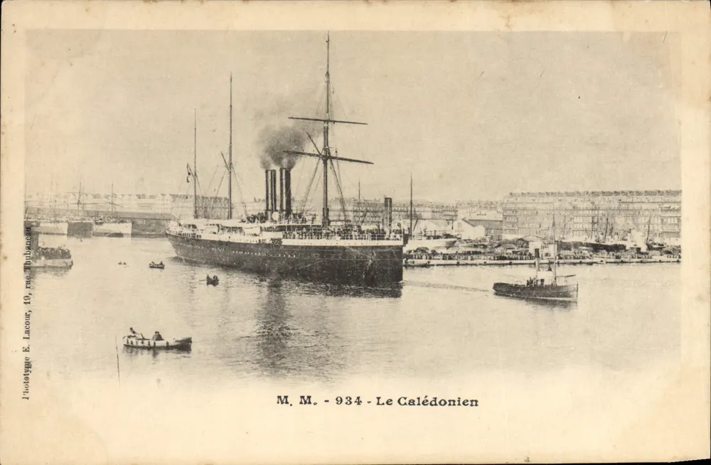 O Calédonien — vapor de vapor — Fototipo E. Lacour, 19, rue Tubbanen - Frente