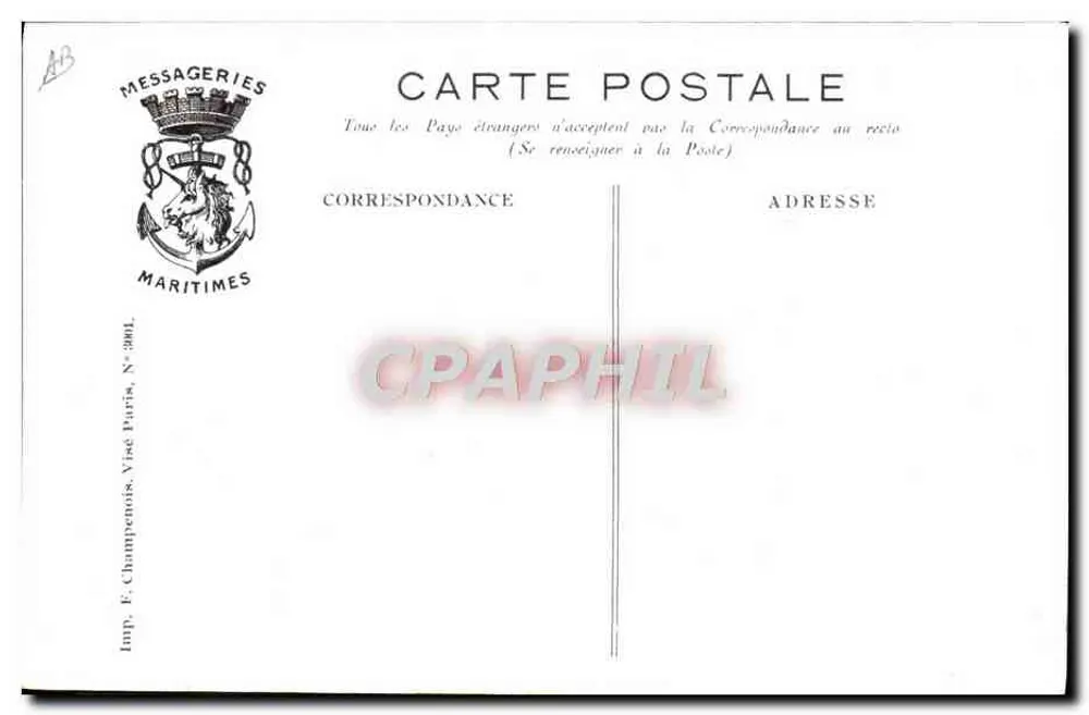 Dampfschiff Calédonien — Versenkt am 30. Juni 1917 (25 vermisst) — Messageries Maritimes, N° 3901 - Rückseite