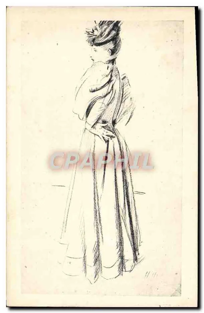 Frau in langer Robe und Hut — Zeichnung — Collect. E.d.S. Paris - Vorderseite
