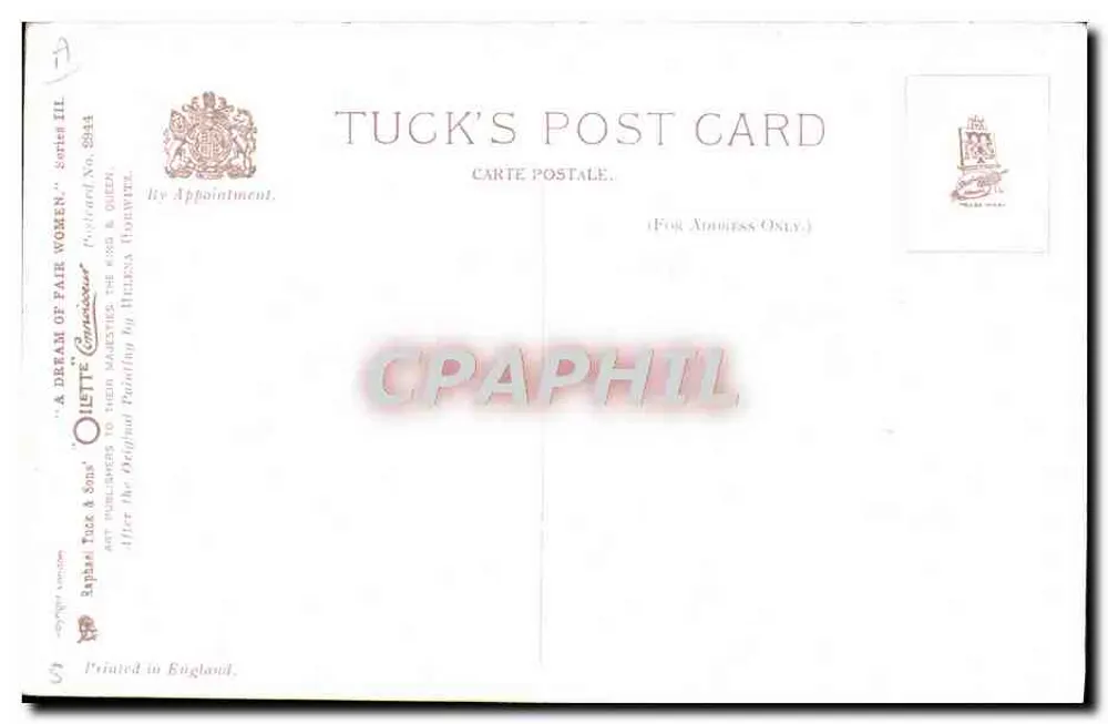 Schöne Frau — zu gewinnen — Tuck's Post Card, Serie III, Nr. 3844 - Rückseite
