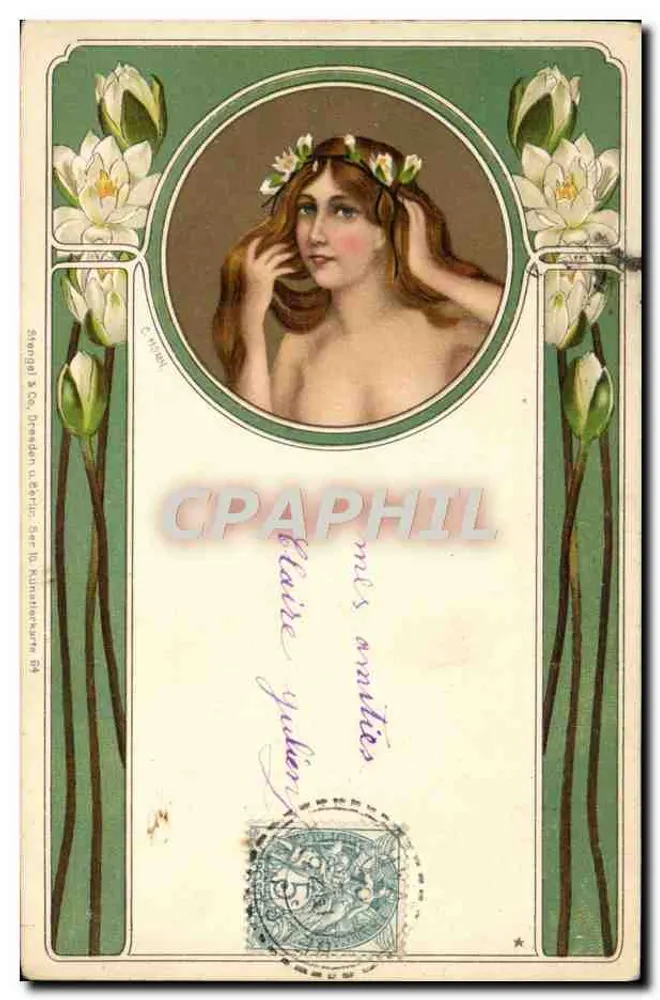 Junge Frau mit Lilien — Verlag Stengel & Co. Dresden — Seriennummer 84 - Vorderseite