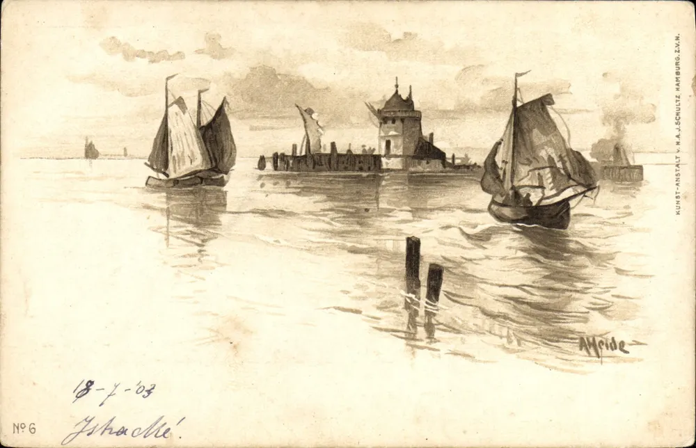 Ansicht der Festung Hamburg — Tuschezeichnung — Verlag N.A.J. SCHULTE HAMBURG, É.V.N. Nr. 6 - Vorderseite