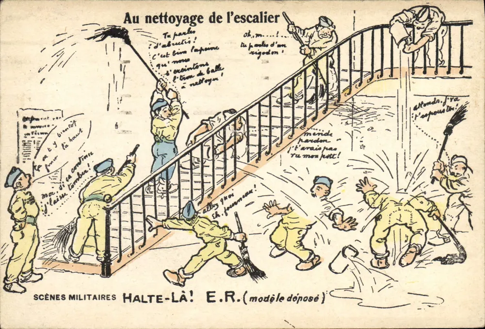Militärszenen — Reinigung einer Treppe — HALTE-LÀ! E.R. (eingetragenes Design) - Vorderseite