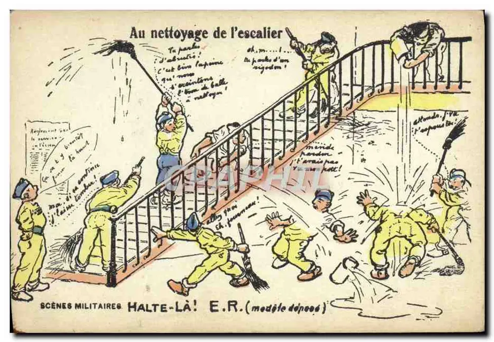 Beim Reinigen der Treppe — Militärszenen HALTE-LÀ! E.R. (modellrechtlich geschützt) - Vorderseite