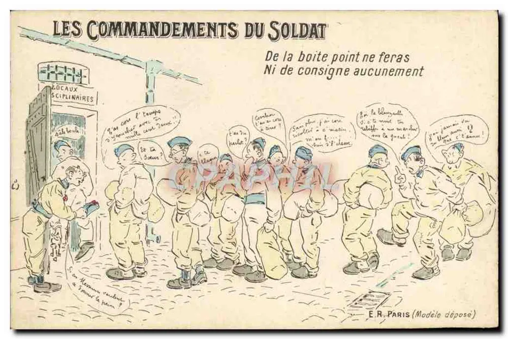 Os Mandamentos do Soldado — caricatura militar — E.R. Paris (Modelo depositado) - Frente
