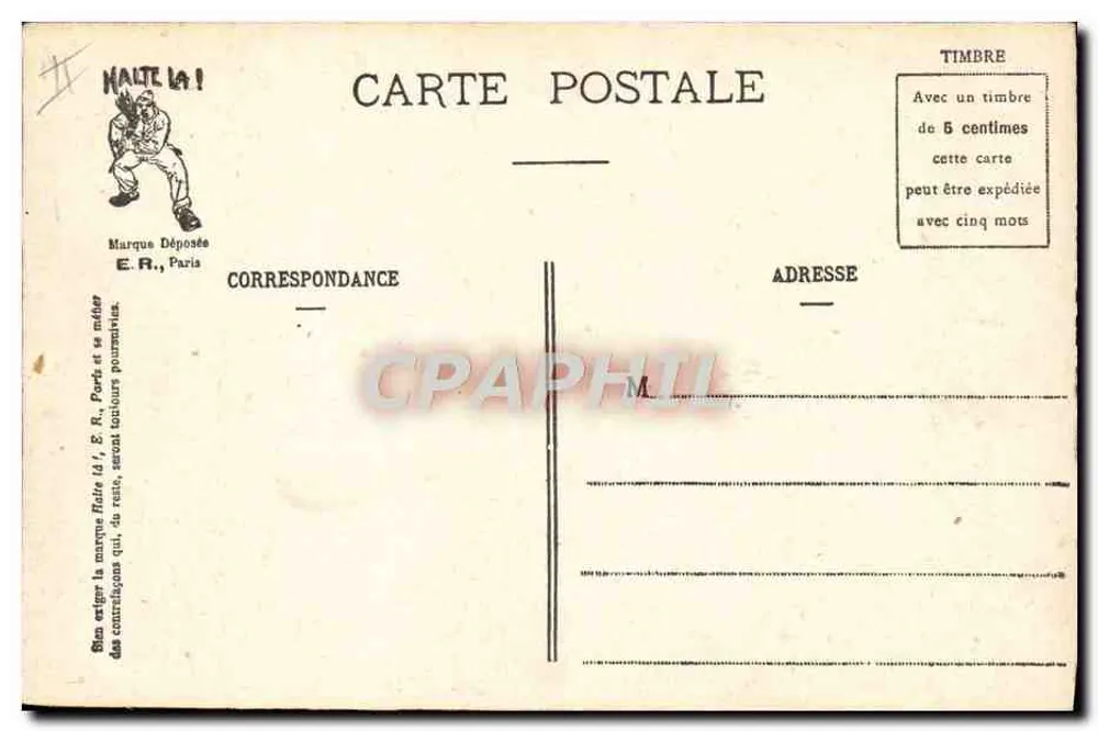 Os Mandamentos do Soldado — caricatura militar — E.R. Paris (Modelo depositado) - Verso