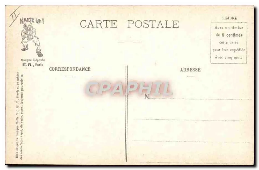 Um sonho molhado — Cenas militares — E.R., Paris, Modelo depositado N° 15351 - Verso
