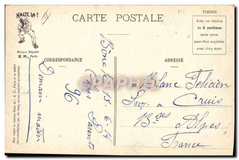 Expressões militares — Enterrar o Pai Cent — E.R., Paris, Modelo depositado N 382) - Verso