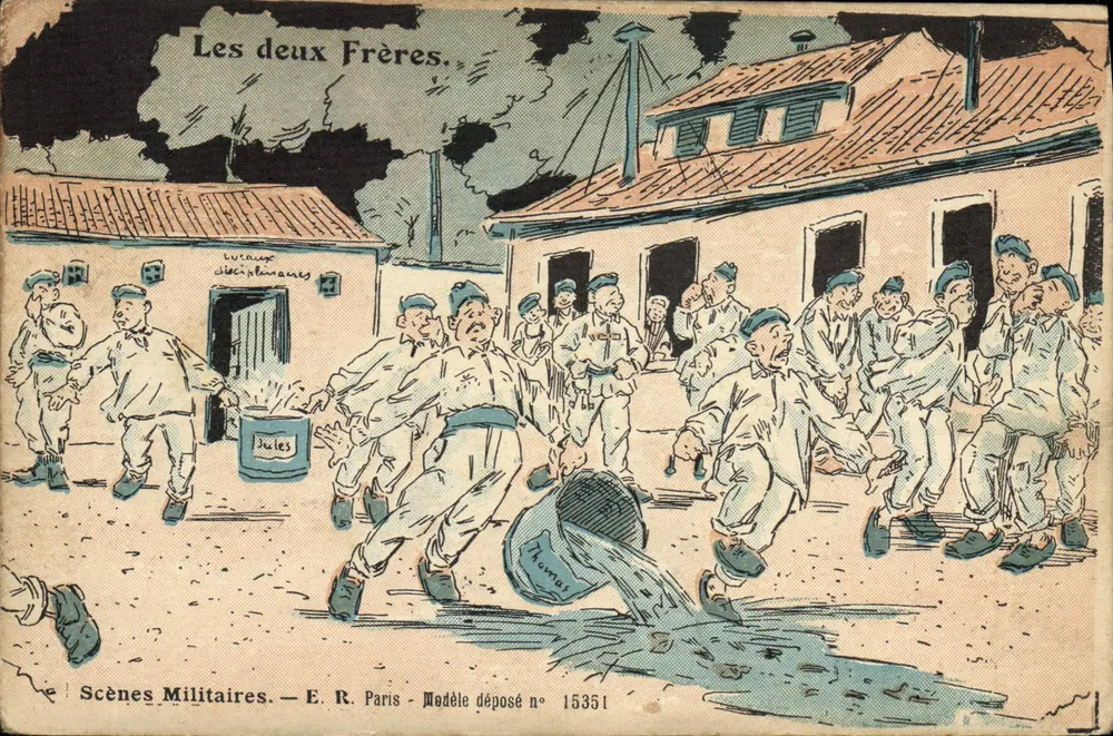 Os Dois Irmãos — Cenas Militares — E. R. Paris — Modelo Depositado n° 15351 - Frente