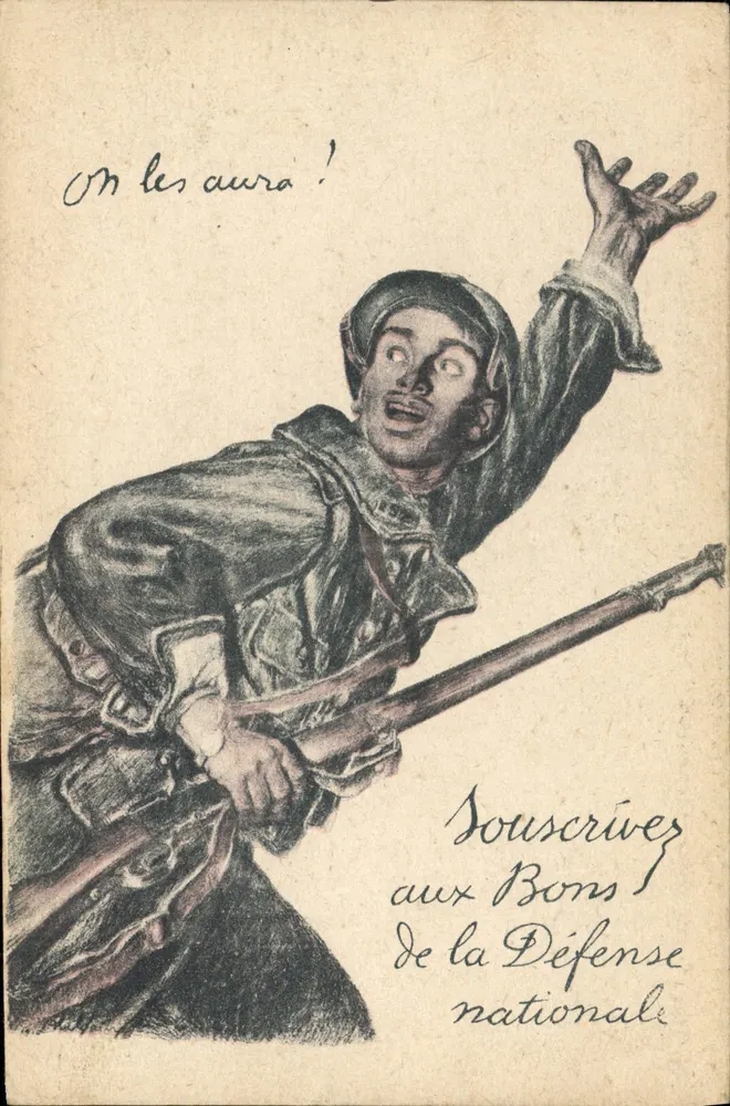 Soldat in Aktion — Patriotischer Slogan — Deyambex, Imp. Paris, N° 90 - Vorderseite