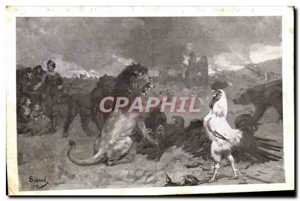 Lion et coq — scène de combat avec aigle et ours — Surand 1918 - Vorderseite