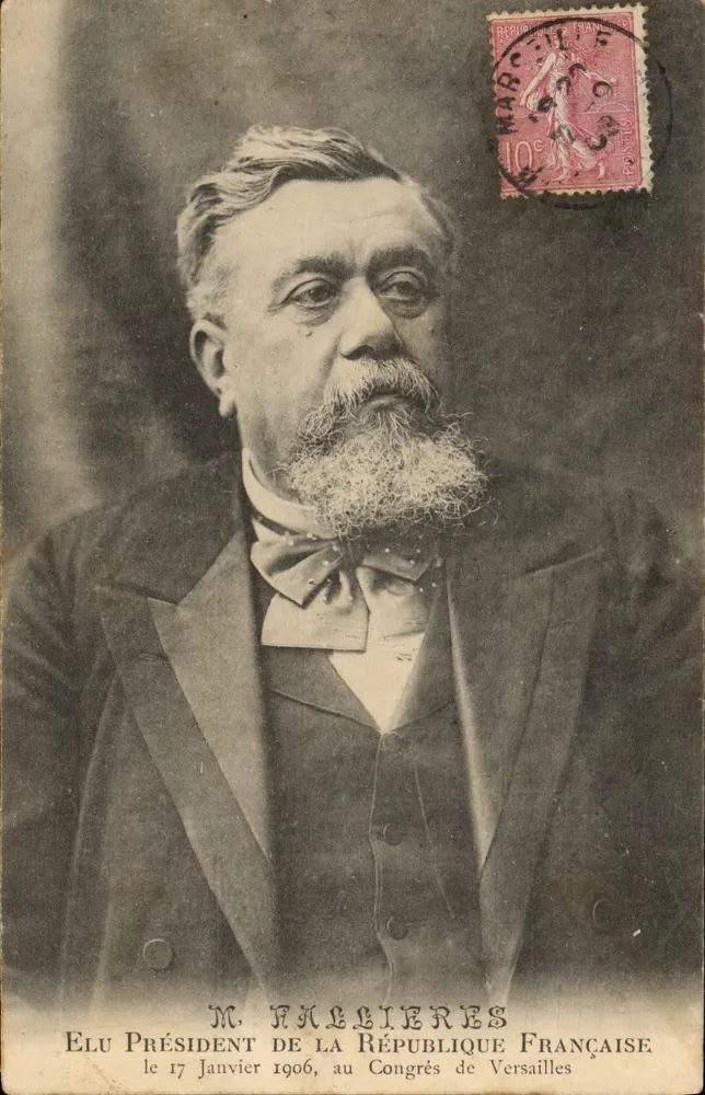Herr Fallières — Gewählt zum Präsidenten der Französischen Republik am 17. Januar 1906, auf dem Kongress von Versailles — Karteikarte - Vorderseite