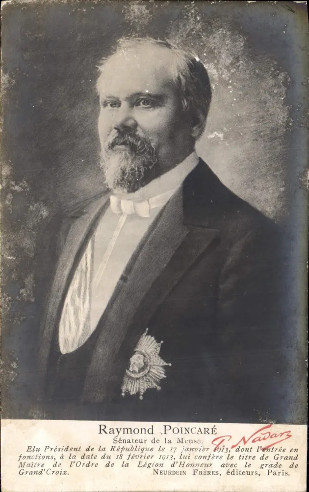Raymond Poincaré — Senator der Meuse, am 17. Januar 1913 zum Präsidenten der Republik gewählt, mit der Ehrenlegion — G. Nadar, Verleger, Paris - Vorderseite
