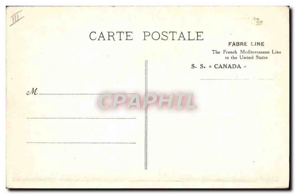 S.S. « CANADA » — navio da linha francesa Mediterrâneo — Fabre Line - Verso