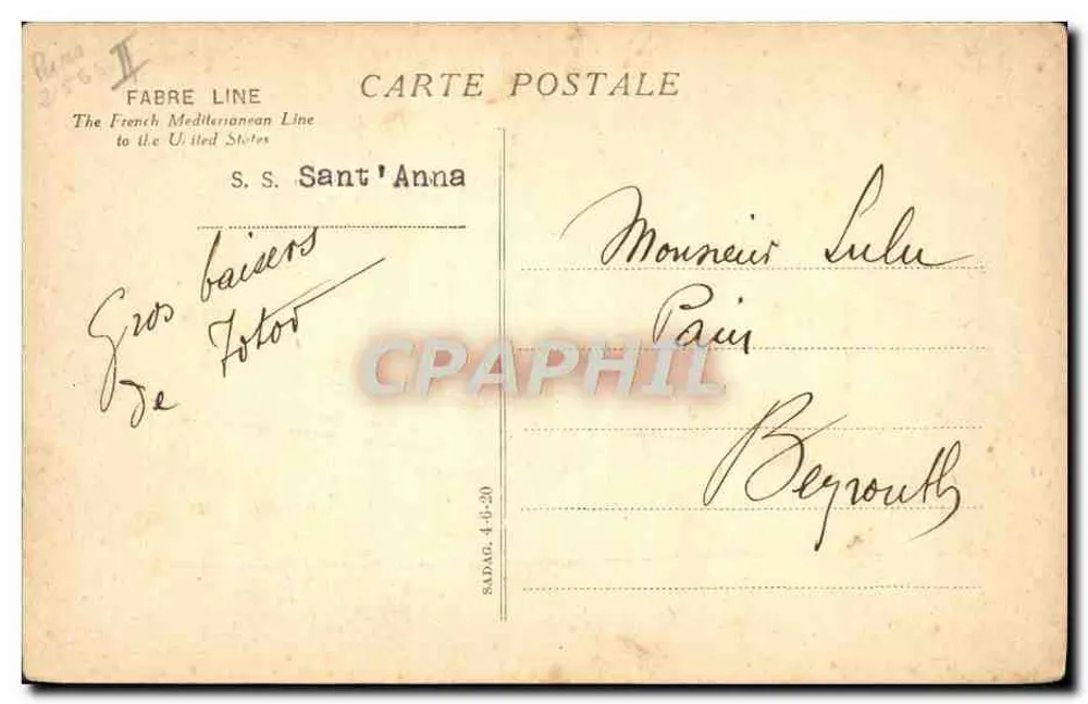 S.S. Sant'Anna — Navio da Compagnie Fabre Line — editor desconhecido - Verso
