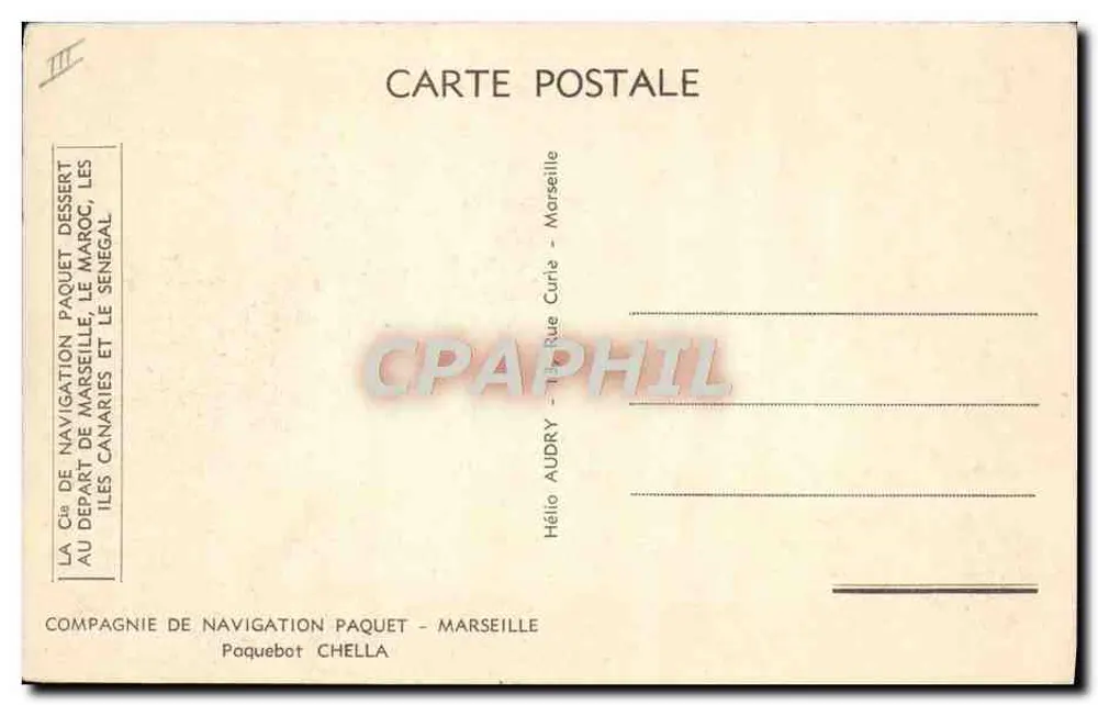 Dampfschiff Chella — Compagnie de Navigation Paquet — Marseille - Rückseite