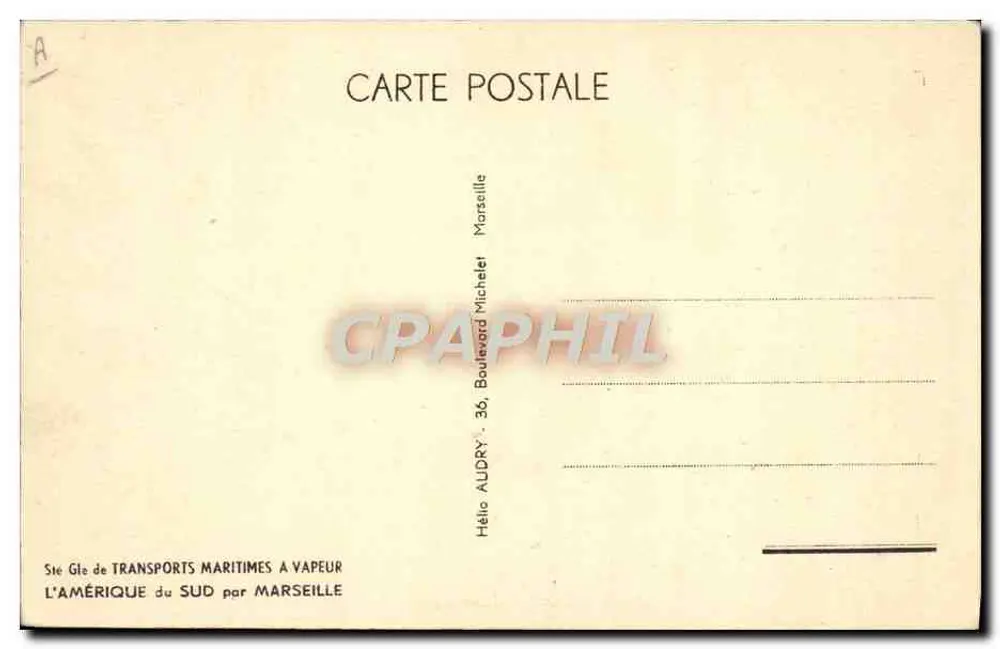 Paquebote "Campana" — S.G.T.M. — Editor: Hélio Audry, Marselha - Verso