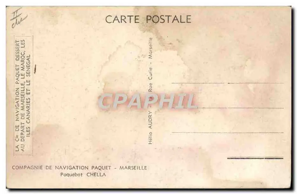 Dampfer Chella — Compagnie de Navigation Paquet — Marseille - Rückseite