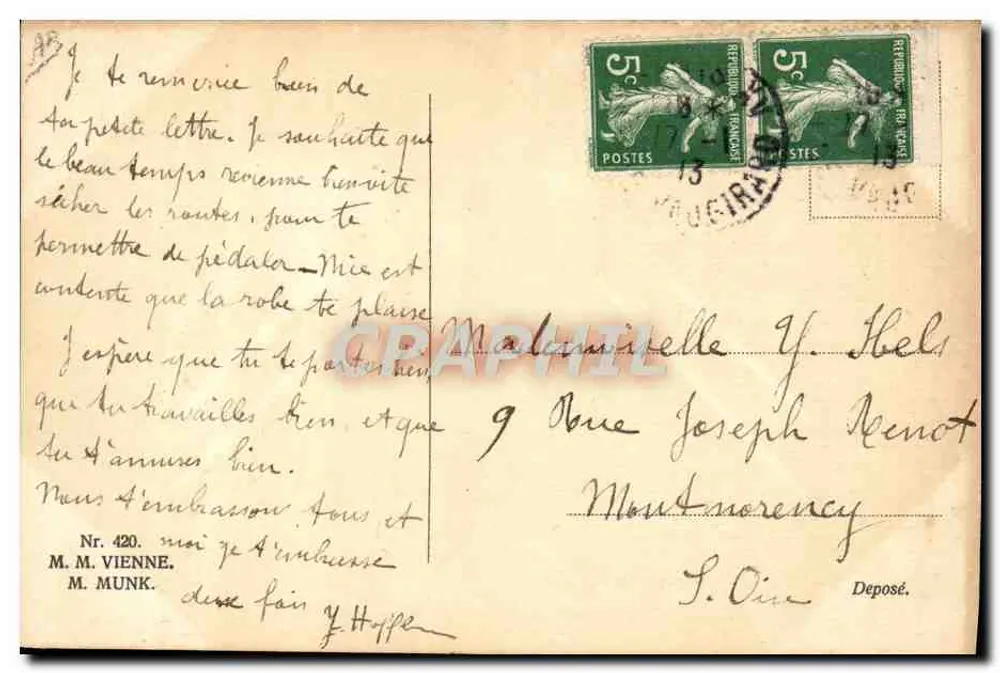 Świnka i żaba w strojach — animowany rysunek — M. M. MUNK, n° 420 - Rewers