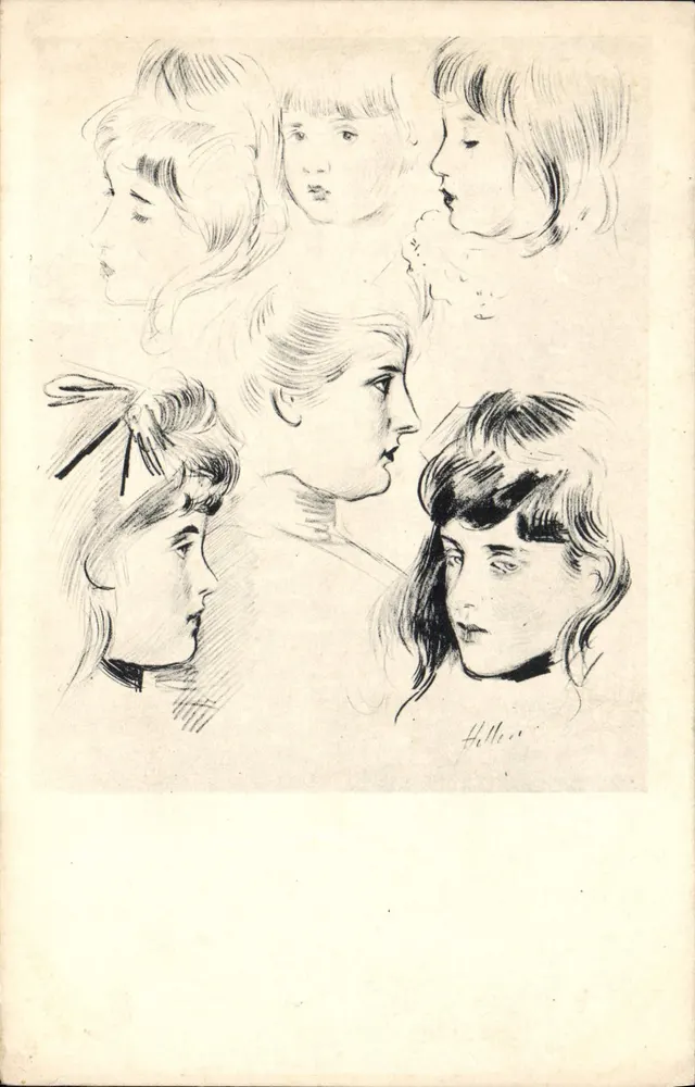 Porträts von jungen Mädchen — Tuschezeichnung — Hellen — Collect. Ed. S. Paris - Vorderseite