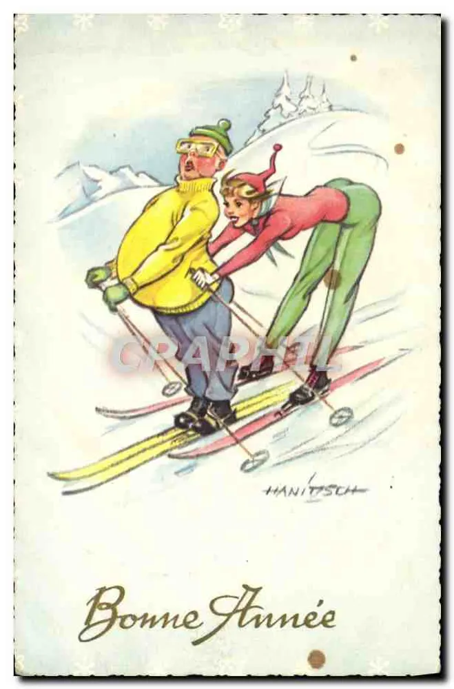 Two skiers in the mountains — greeting card — Hanitsch, series 311 - Front