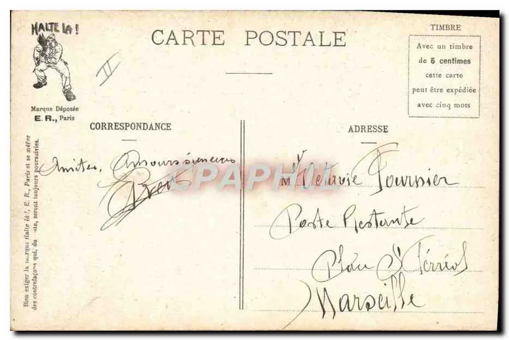 Militärisches Leben — Der Hindernissprung — E.R., Paris, angemeldetes Modell Nr. 14877 - Rückseite