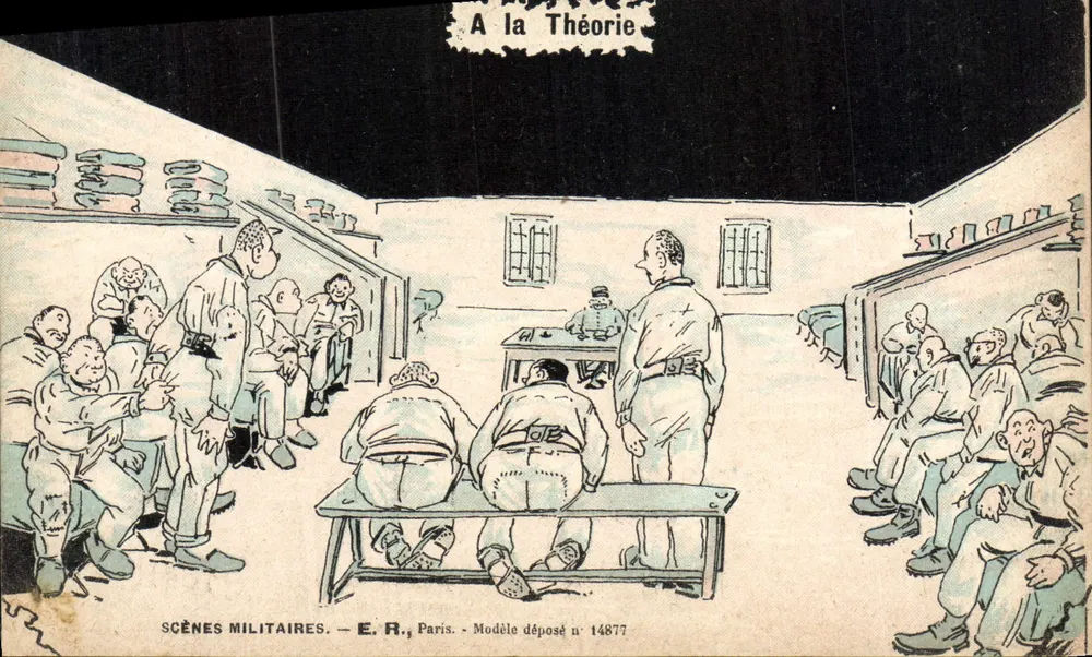 Militärszenen — Bei der Theorie — E.R., Paris, Registriertes Modell Nr. 14877 - Vorderseite