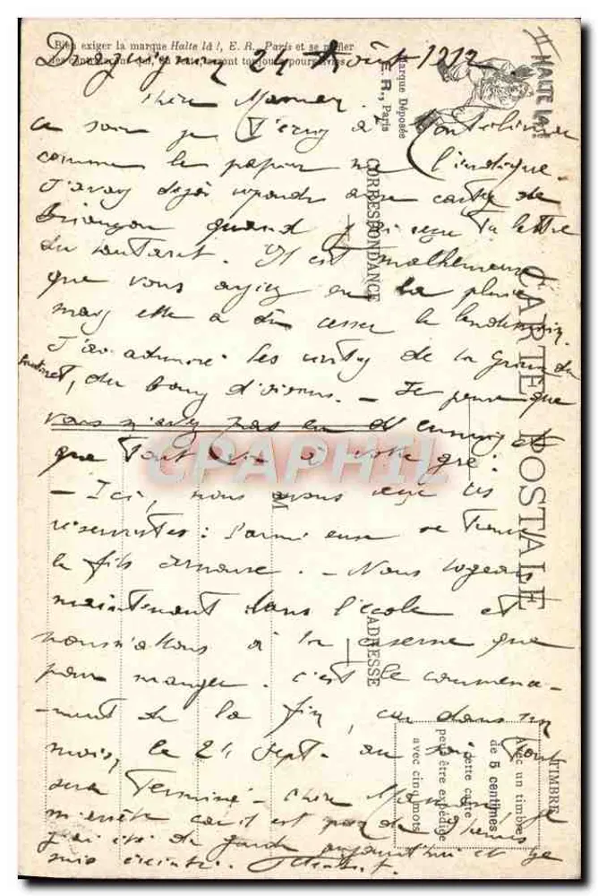 Soldaten in Nachtwache — Die Löschung der Feuer! — E. A., Paris, angemeldetes Modell Nr. 894 - Rückseite