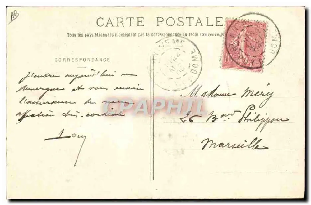 Duas camponesas em Clermont-Ferrand — Auvergne — P. JULIOT - G. DELAUNAY, SUCESSÃO CLERMONT-FERRAND, n°213 - Verso