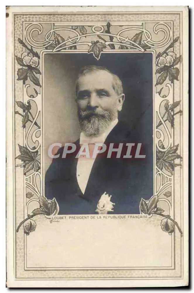 Loubet, Präsident der Französischen Republik — schwarz-weißes Portrait mit Art Nouveau-Rahmen — Verleger G. Fournier - Vorderseite
