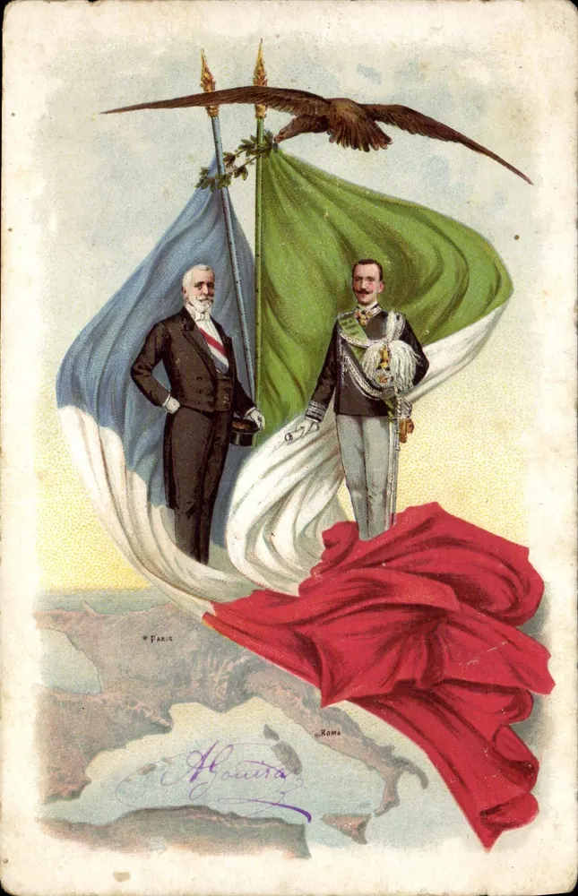 Deux personnages sous les couleurs italiennes — éditeur H. Houtra, Paris, n° 97 - Vorderseite