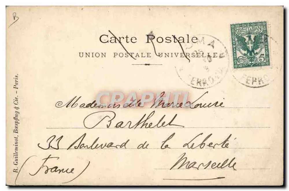 Deux portraits de Louvet — Président de la République française — sur fond de drapeaux italiens, éditeur Oder Navelli, Rome - Verso