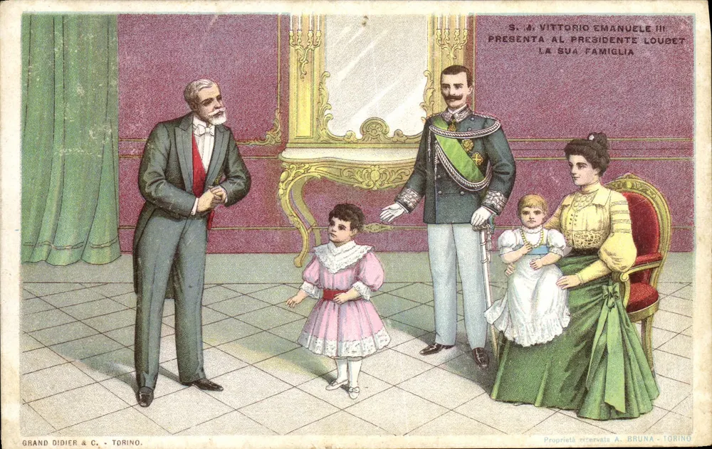 S.A. Vittorio Emanuele III apresenta sua família ao Presidente Loubet — Grand Didier & C. - Turim - Frente