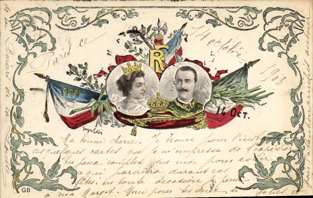 Retrato do casal real francês — 14 de outubro de 1903 — editor Franges Lalin - Frente