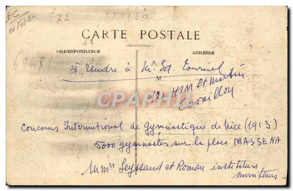 Groupe Scolaire Gymnique (Première Section) — Concours de Nice (1913) — Cavaillon - Rückseite