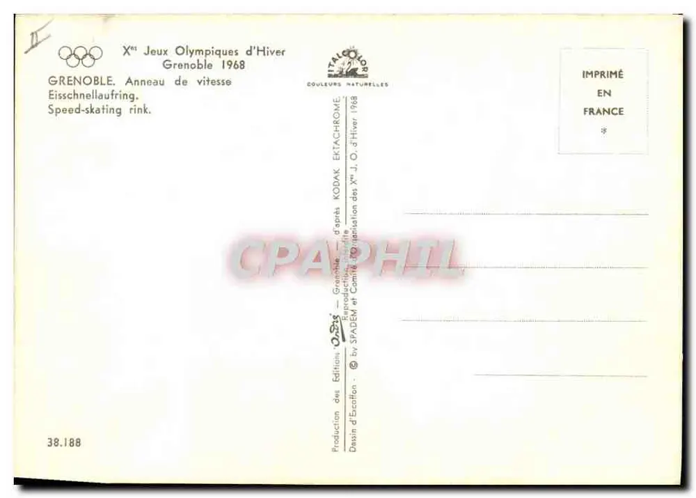 Grenoble — Pista de patinaje rápido en los Juegos Olímpicos de Invierno de 1968 — Ediciones Couleurs Naturelles - Reverso