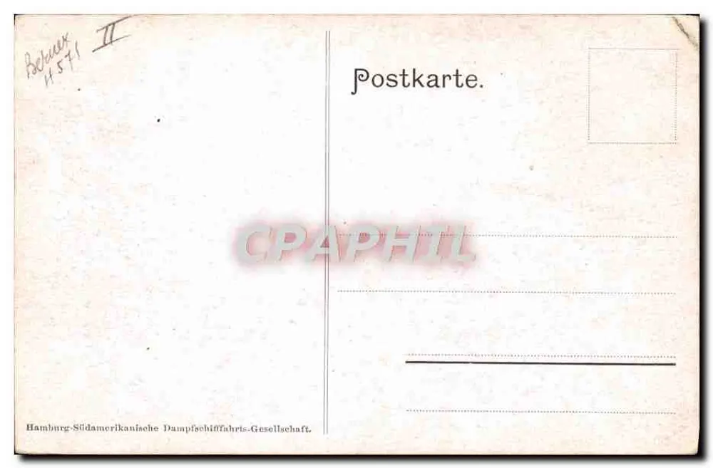 O vapor 'Cp. Aecoun' — Hamburg-Südamerikanische Dampfschiffahrts-Gesellschaft — n° H 571 II - Verso