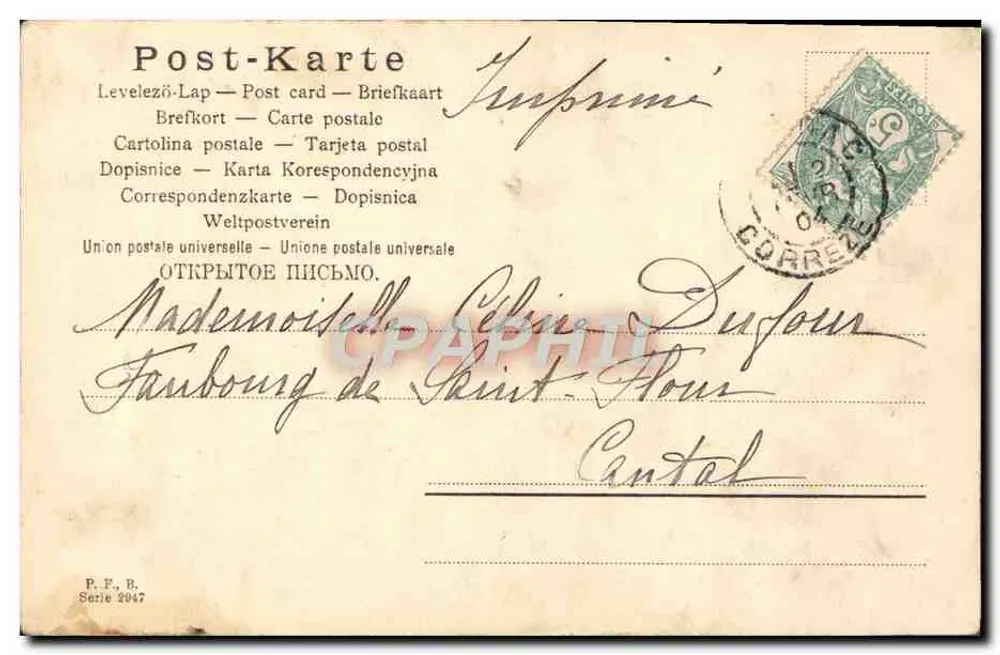 Kind mit einer Storch — Rosenkranz-Dekoration — Verlag P.F.B. Nr. 2947 - Rückseite