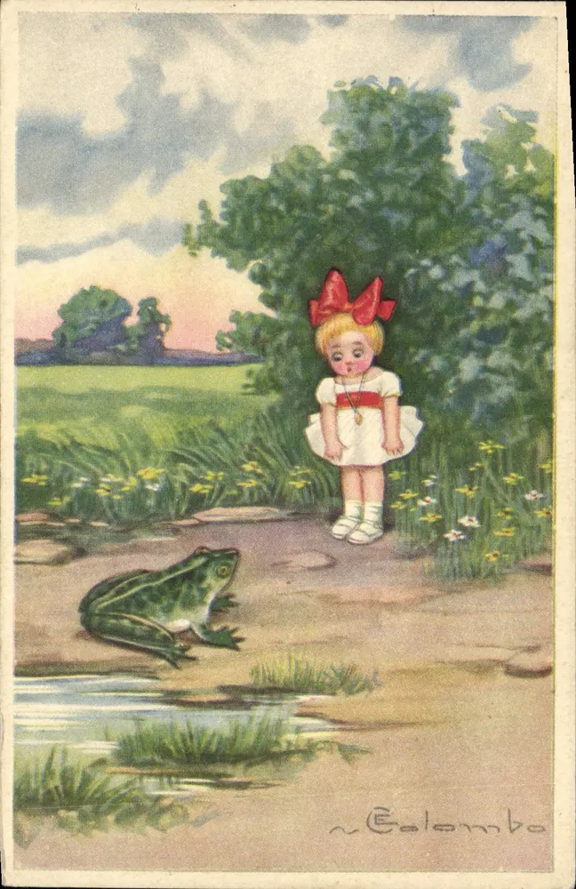 Menina pequena e rã — cena bucólica — Editor Colombo, n° III - Frente