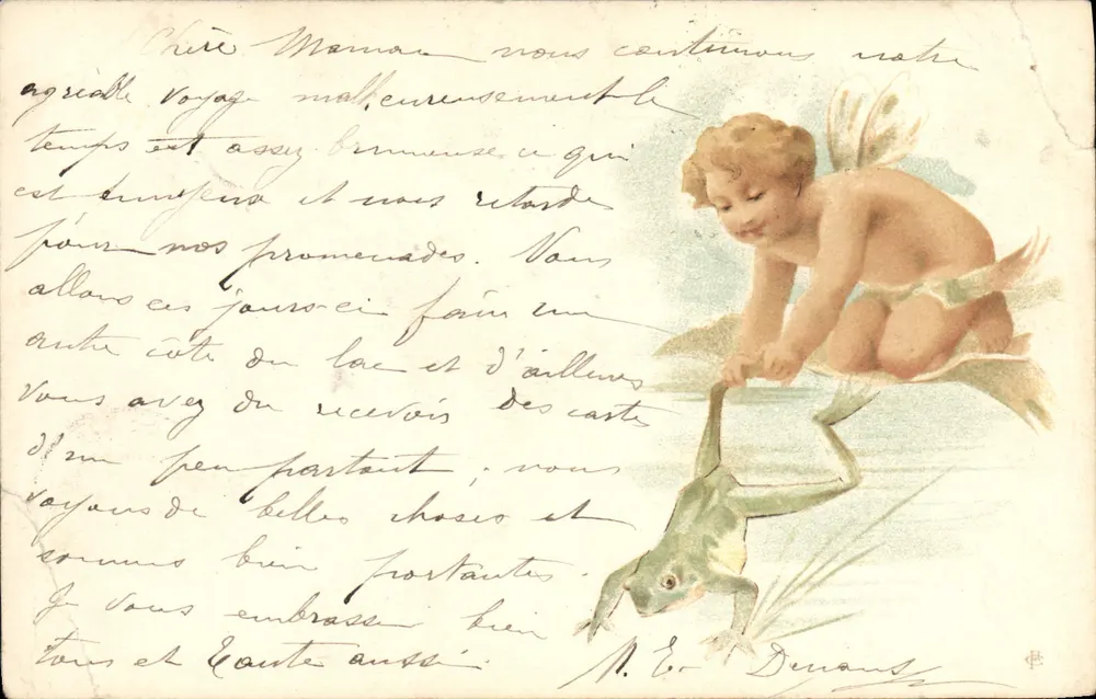 Fée au bord d'un lac — avec grenouille — éditeur H. B. Denaux - Frente